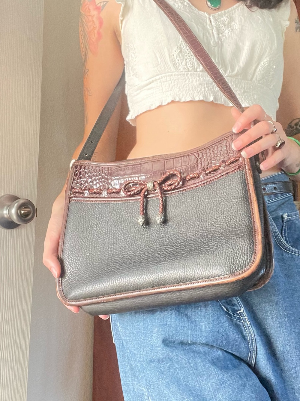 Brighton Black and Brown Leather Pebbled Crossbody